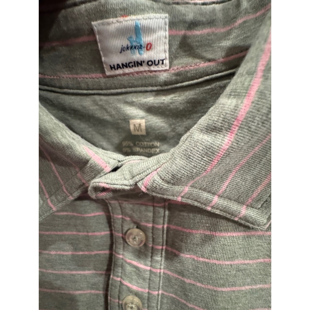 Johnny O Hangin Out Mens Gray Pink Stripe Polo‎ Shirt Size Medium Cotton Spandex